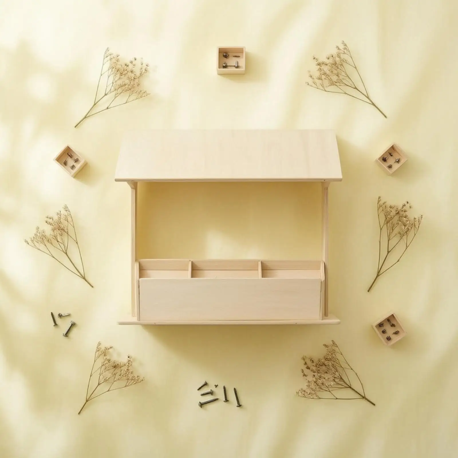 Craft Dollhouse Kit Unfinished Birch Miniature House Assembly with Pitched Roof and Open Front for Creative Decor