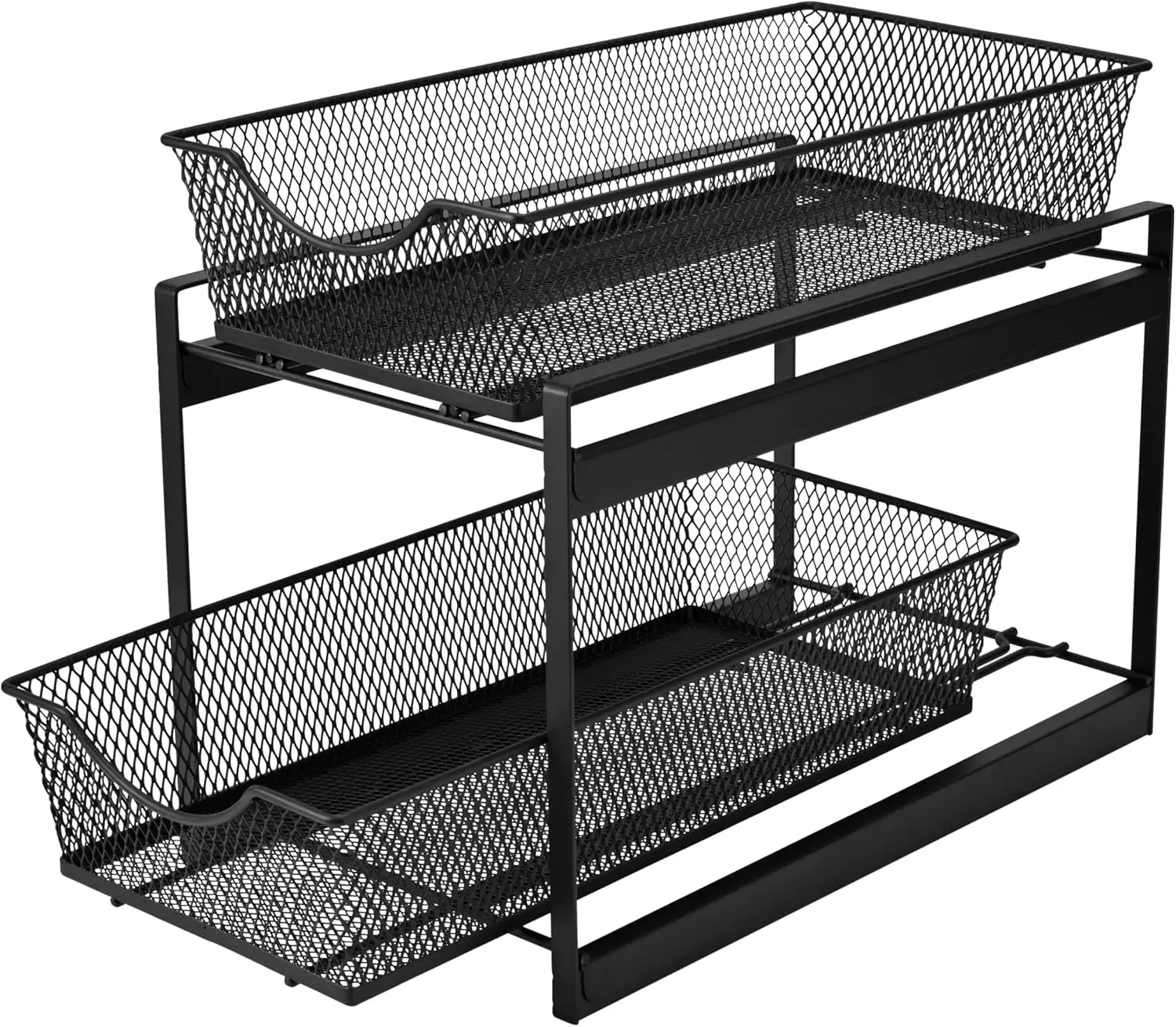 

2 Tier Under Sink Organizer, Pull Out Mesh Metal Storage Organizer for Kitchen, Bathroom & Pantry (Black)