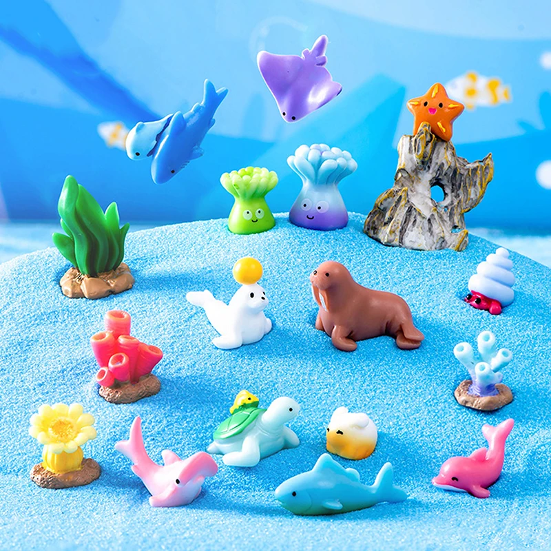 Mini Ocean Marine Set Model Sea Life Animal Dolphin Crab Shark Turtle Action Figures Aquarium Miniature Cognition Education Toy