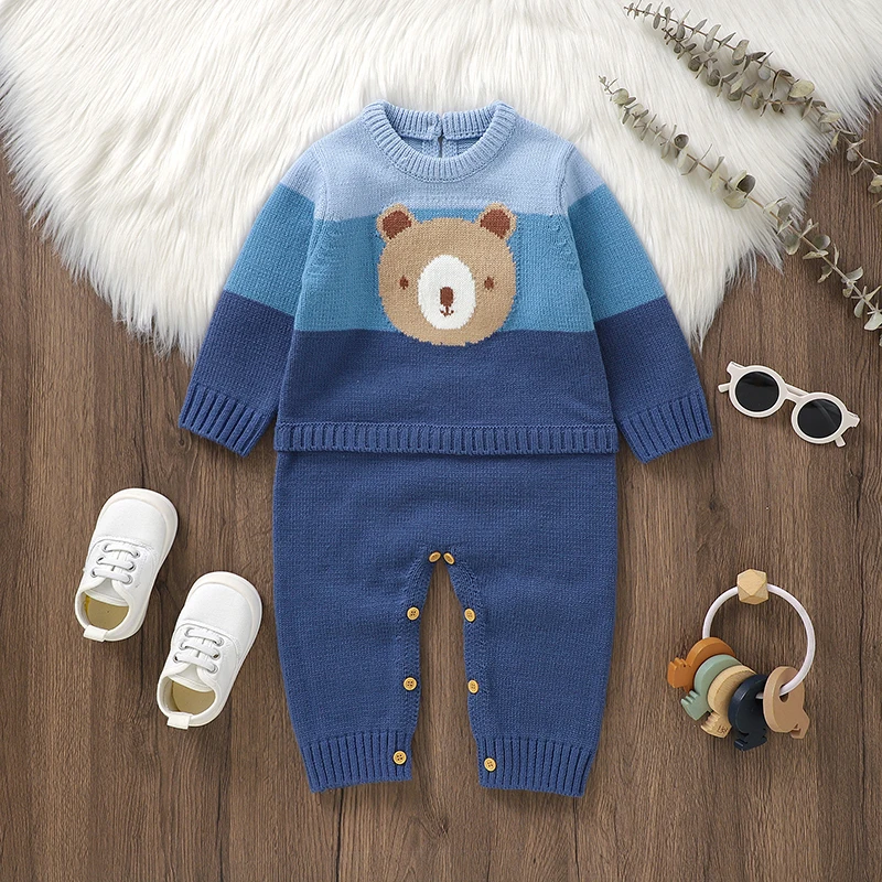 

Baby Romper Knit Striped Newborn Girl Boy Jumpsuit Fashion Cartoon Cute Bear Infant Kid Clothing Long Sleeve Fall 0-18M Overalls