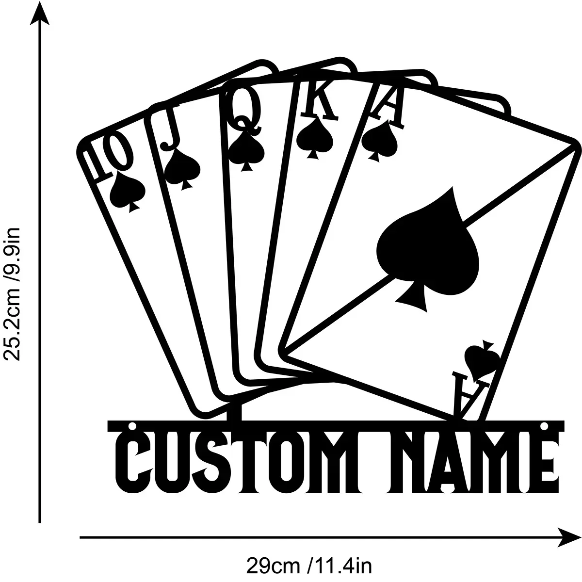 Deal A Decorative Hand! Our Playing Card Metal Wall Art, Personalized for Gamers. Ideal Gamer Cards Sign, Game Room Accent.