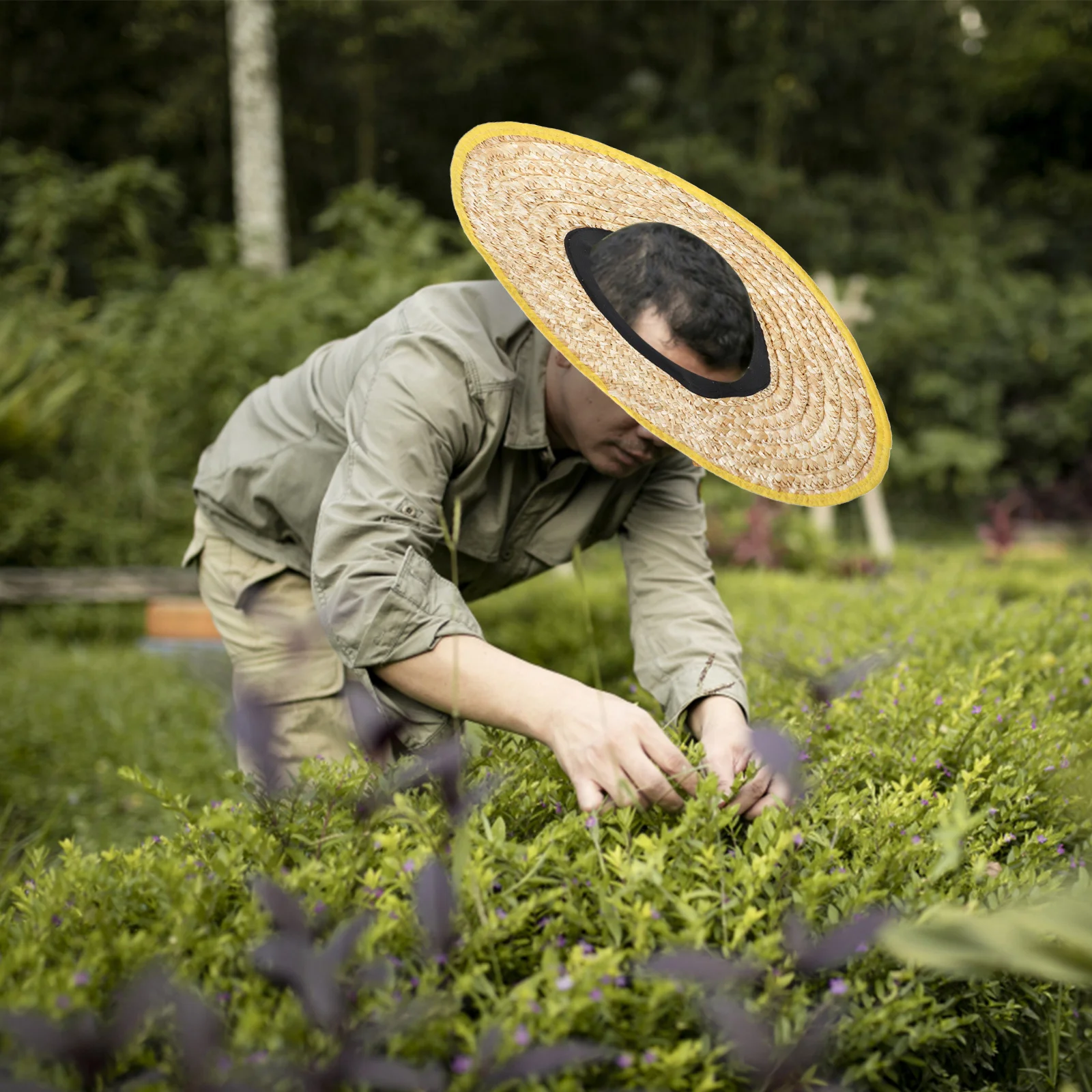 

Straw Woven Shade Visor For Workers Portable Head Cover Full Brim Uv Protection Breathable Removable Cap Cover