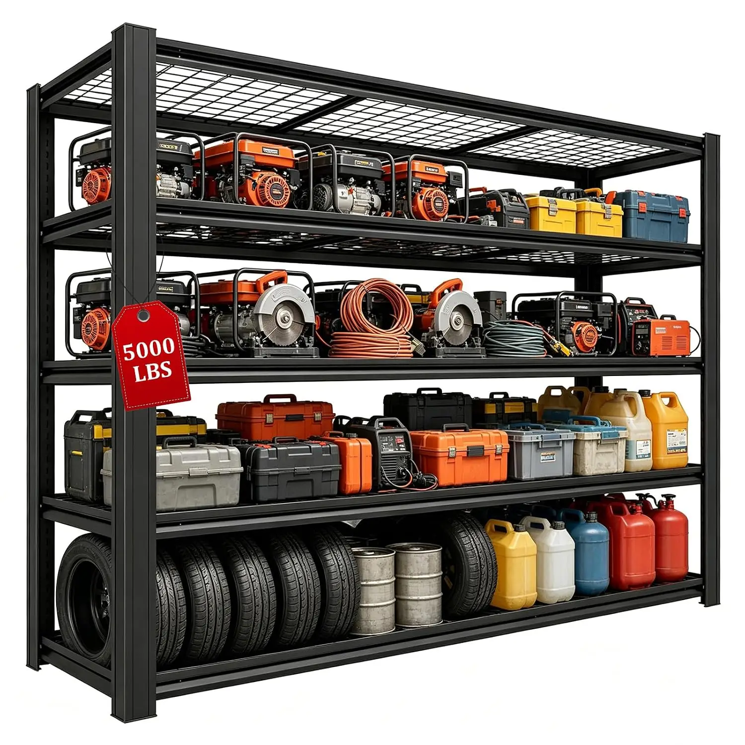 5000LBS Heavy Duty 5-Tier Adjustable Metal Garage Shelving, Tool-Free Easy Assembly Storage Shelves Unit, 62