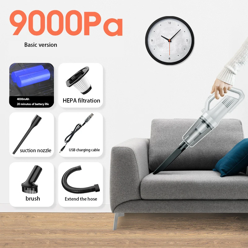 9000Pa/12000Pa Wireless Vacuum Cleaner Portable Cleaning Machine Mini Wireless Vertical Washing for Car and Home Appliance