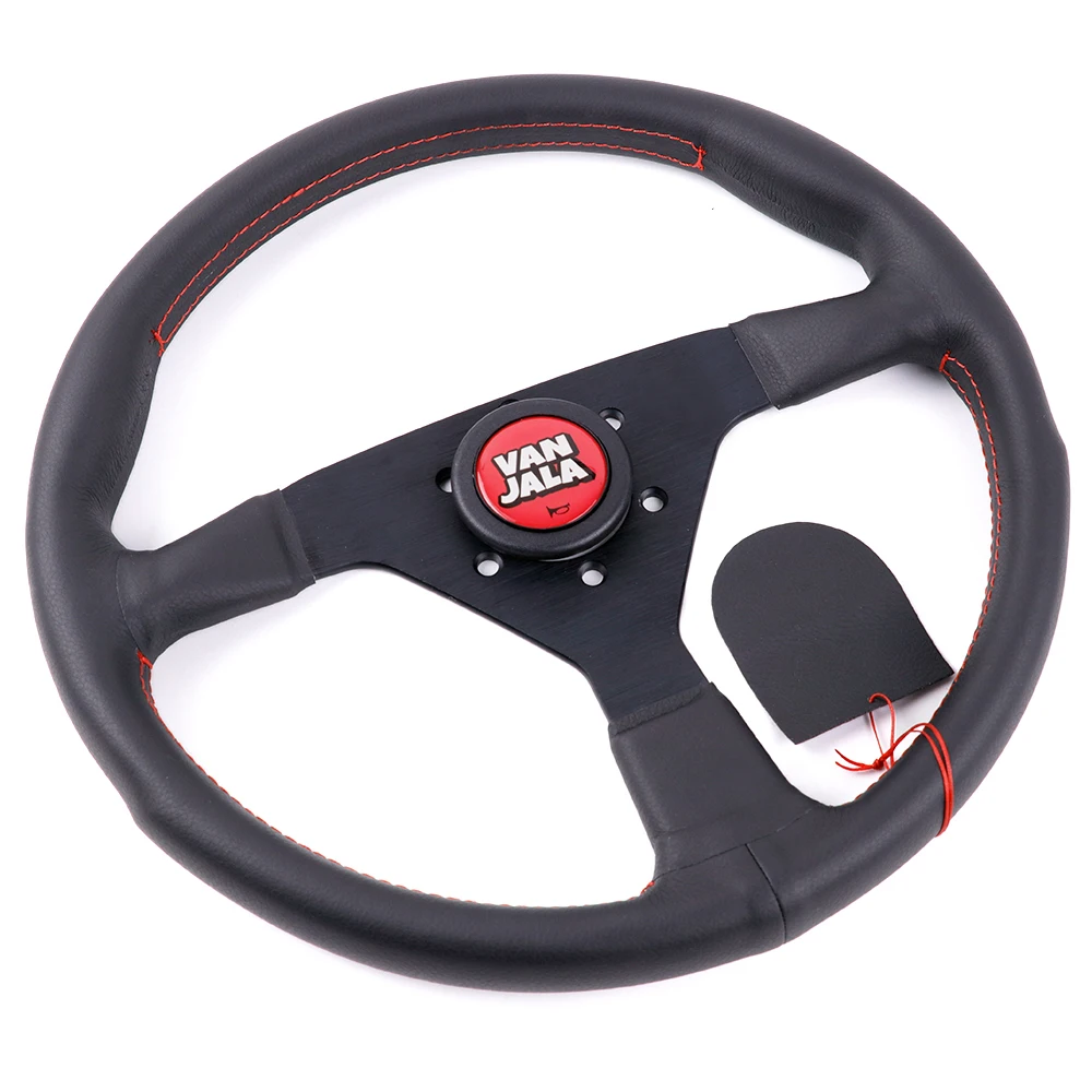 VANJALA 350mm/14'' Genuine Leather Thickened Spoke Sport Steering Wheel fit for MOMO OMP HKB NRG D1 hub