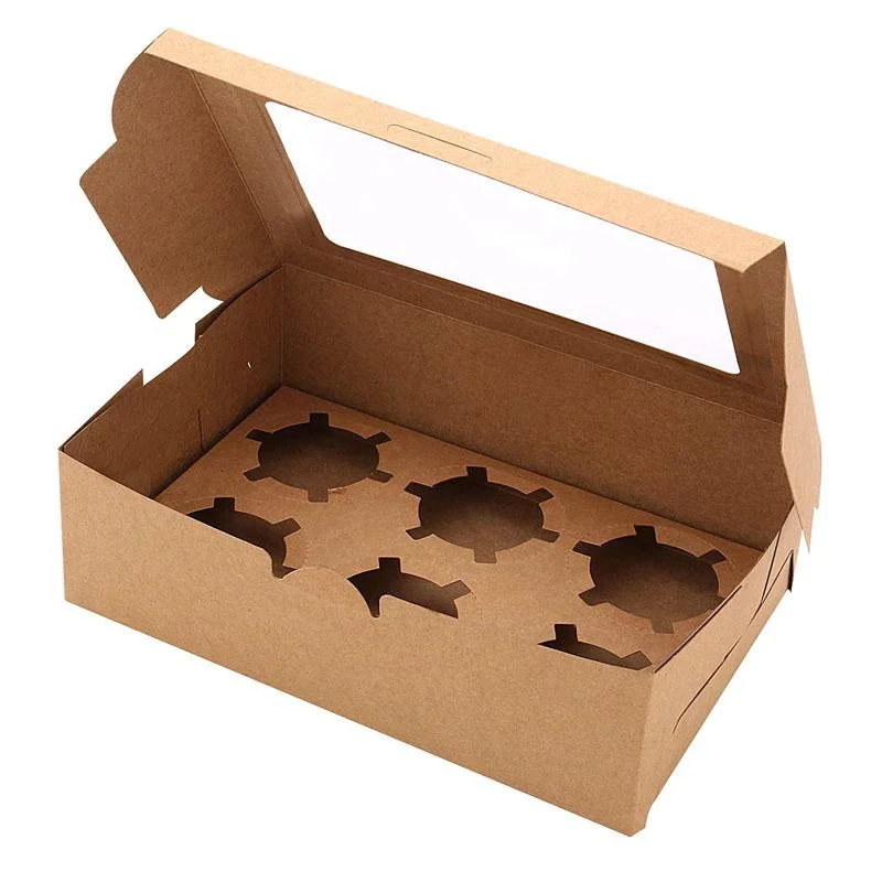 

3/6Pcs Cupcake Boxes Kraft Paper Holder 6 Count Candy Boxes for Food Cookies Muffins Bakeries Wedding Party Birthday Favor