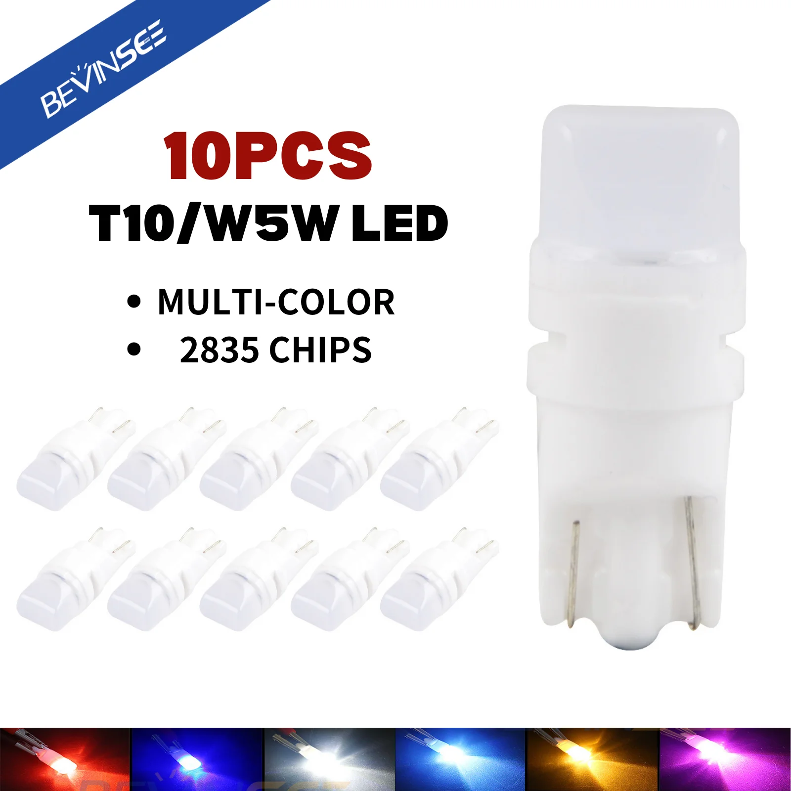 

10PCS W5W T10 Led Bulbs Car Interior Light 2835 Chips Auto Interior Dome Reading License Plate Light Signal Lamp Blue White Red