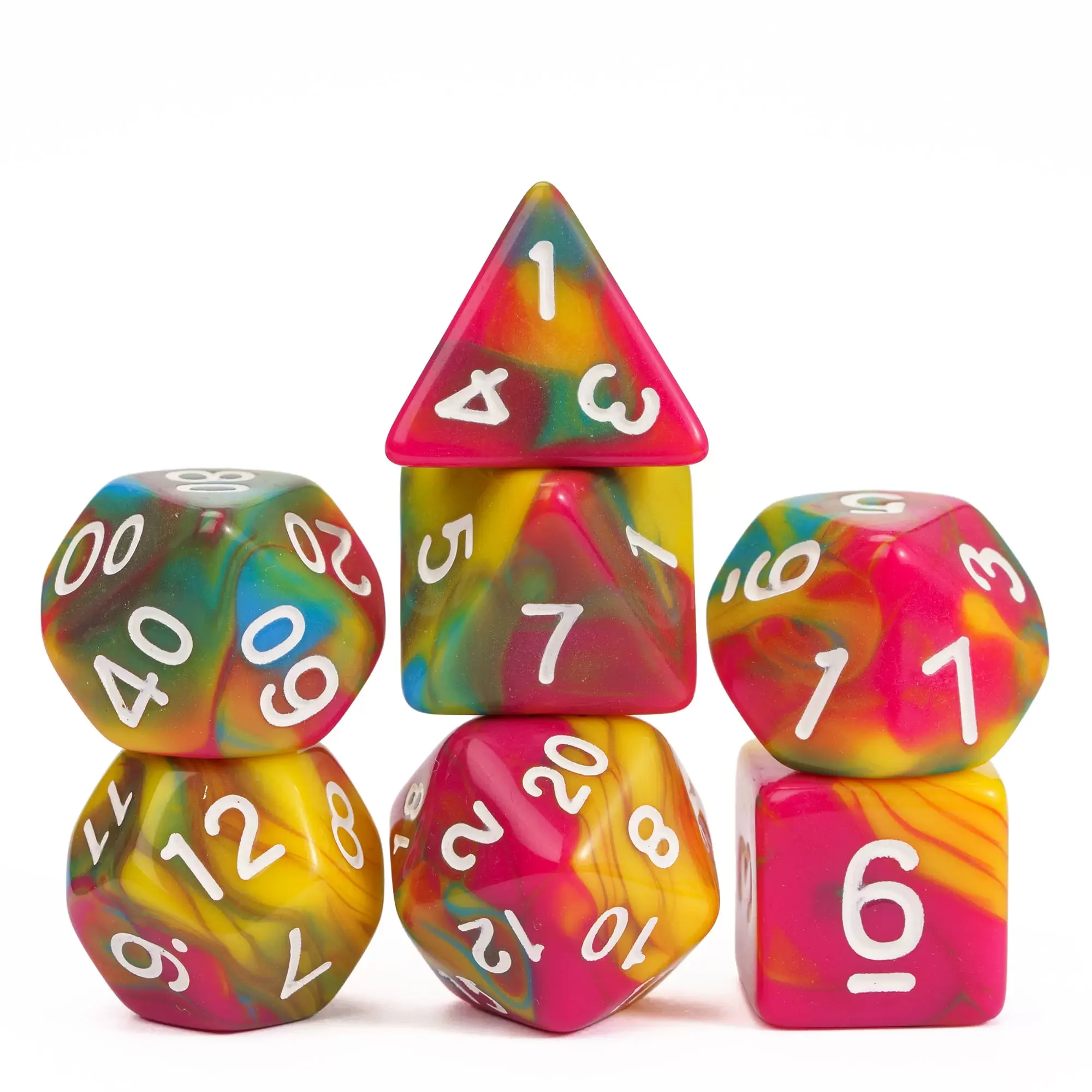 7 buah/lot Set dadu warna-warni empat warna dadu Digital permainan meja D4 D6 D8 D10 D % D12 D20 dadu polihedral untuk Aksesori D & D TRPG