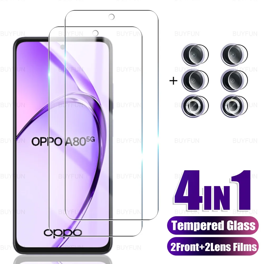 4in1 For Oppo A80 5G 2024 6.67 inches Tempered Glass & Lens Cover Opo appo A 80 80A OppoA80 CPH2639 Transparent Screen Protector