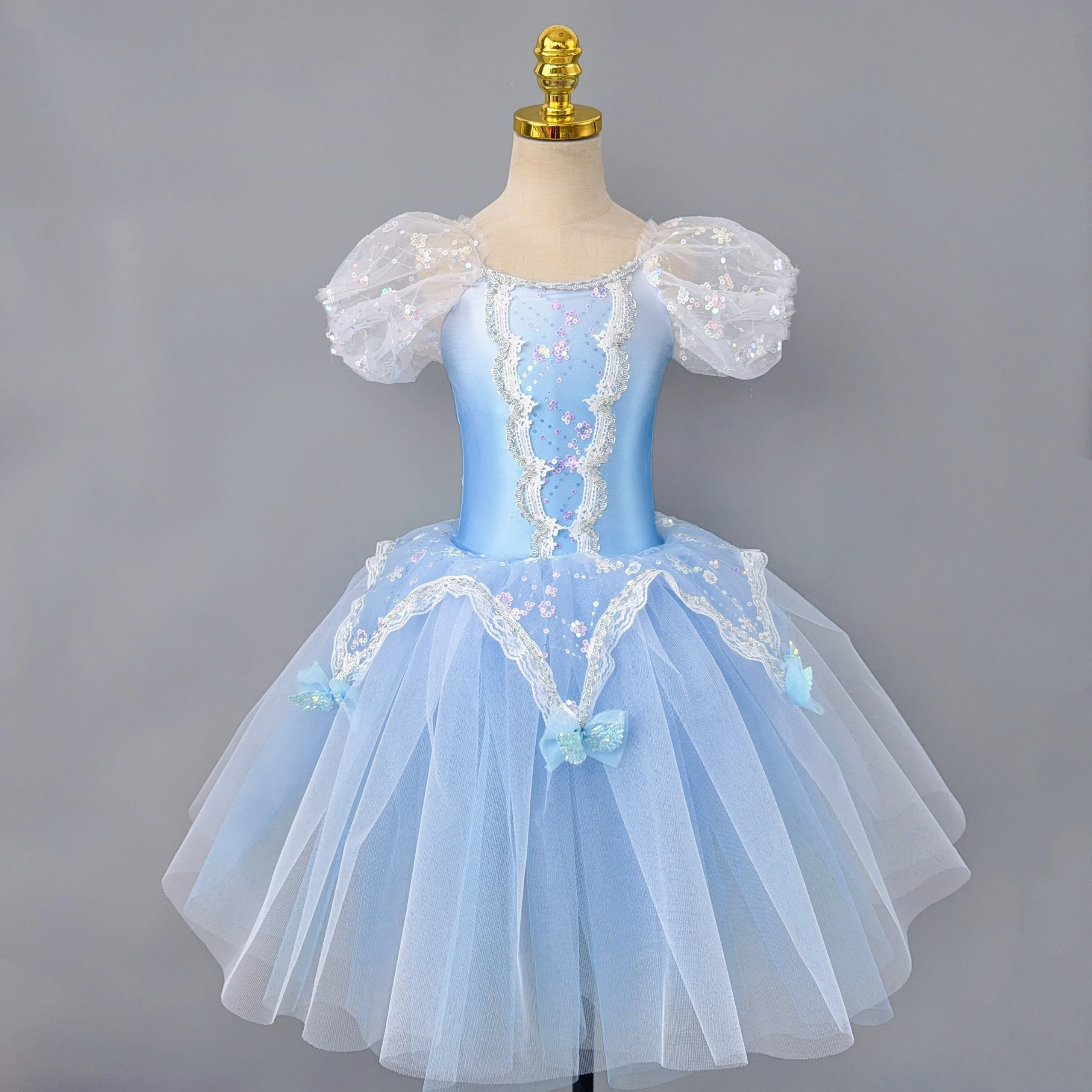 

Небесно-голубое фиолетовое балетное платье для девочек, детское длинное платье балерины, современные костюмы для балета и танцев для девочек