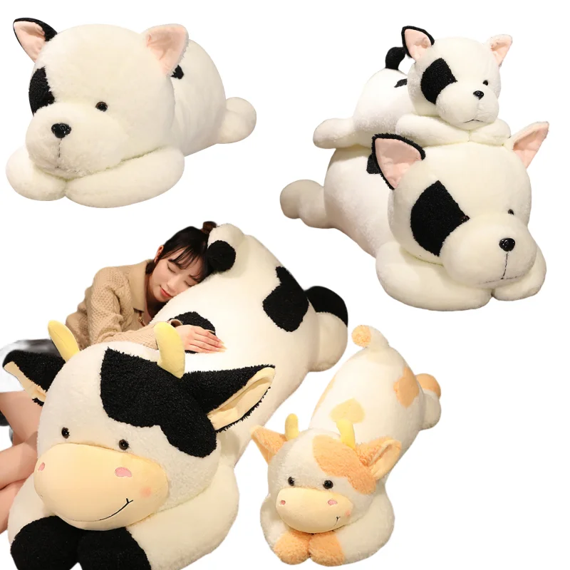 90/110CM Giant Size Cartoon Stuffed Animal Dog Milk Cow Plush Toys Dolls Puppy Sleeping Pillow Birthday Gifts