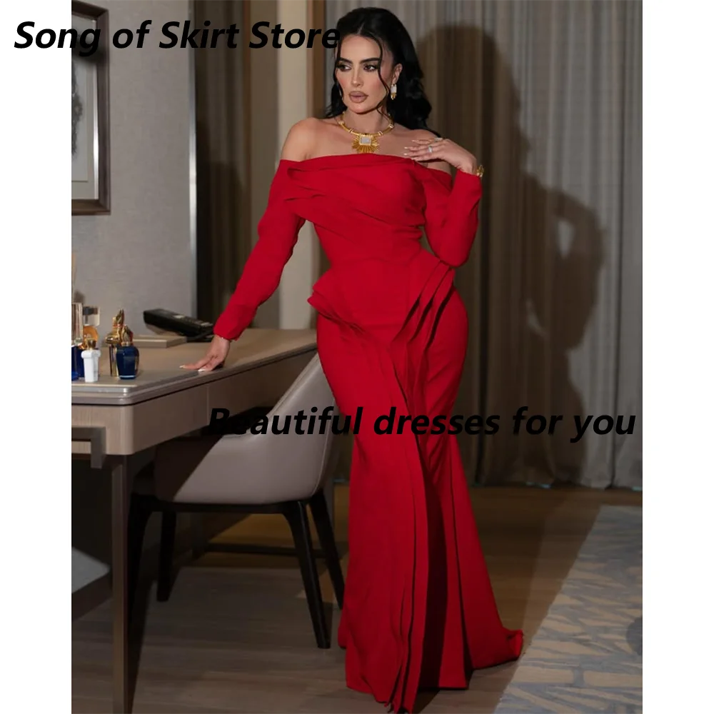 Sexy rotes Abendkleid für Frauen, schulterfrei, lange Ärmel, Abendkleid, bodenlang, Meerjungfrau, formelle Partykleider, individuell gestaltet