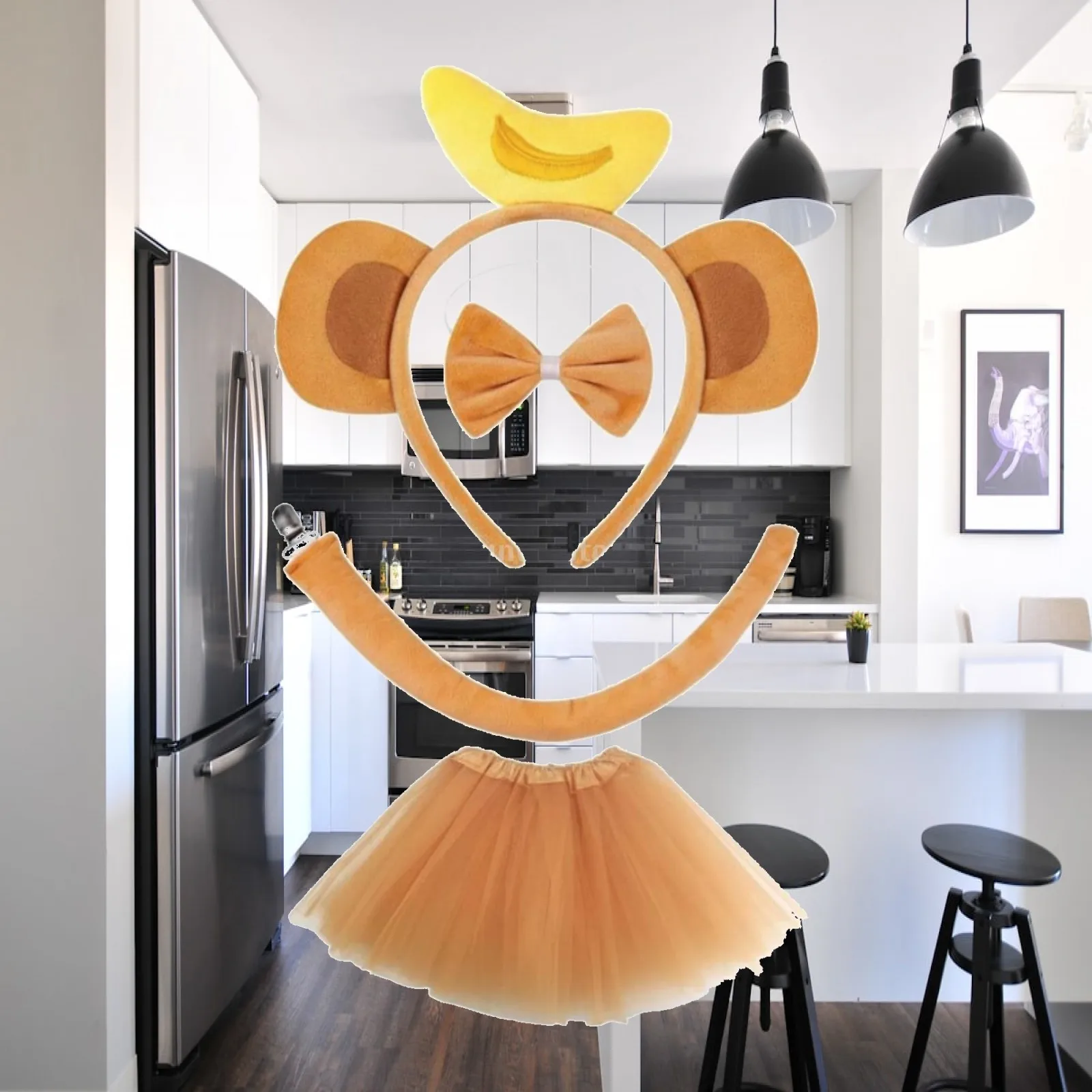 Monkey Ears Headband Plush Hair Hoop for Kids Birthday Party Supplies Animal Costume Headwear Children