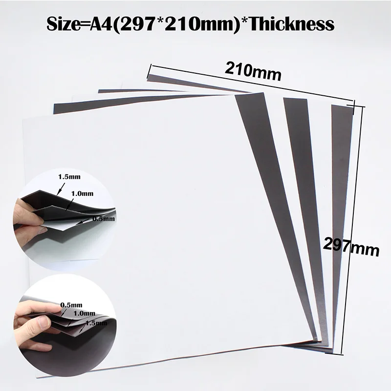 A4 Magnet Sheet Adhesive Black Rubber Magnetic Mat for Refrigerator Photo and Picture Fridge Magnets Sticker 0.5/1.0/1.5mm 1pcs