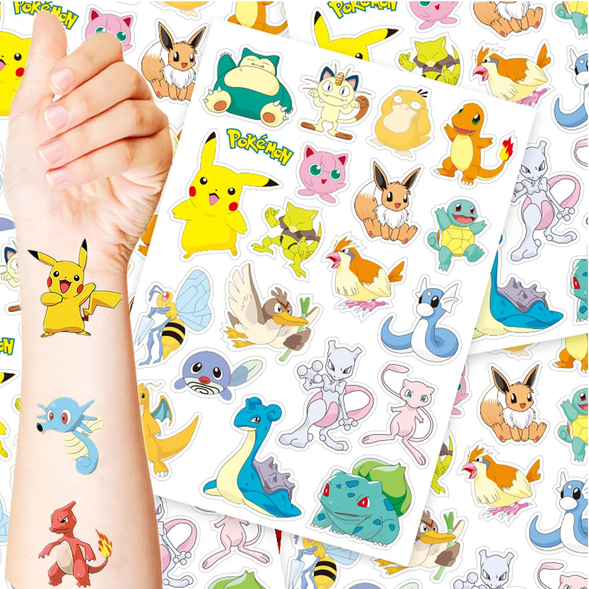 3PCS Pokemones Tattoo Stickers Original Waterproof Charizard Pikachu Sticker Cartoon Kid Girl Christmas Birthday Gift Reward Toy