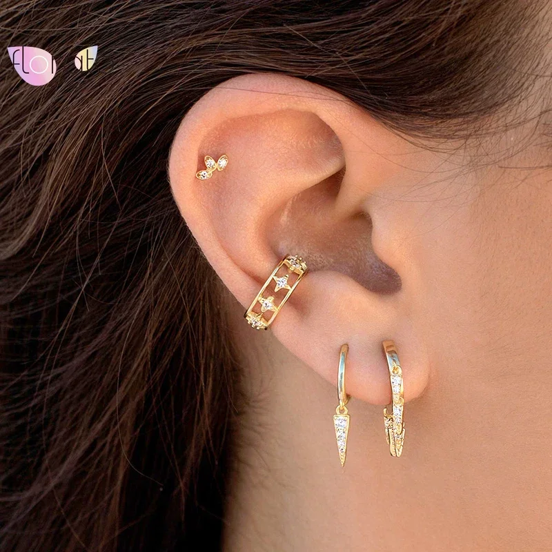 Pendientes de aro con remaches de Metal Punk para mujer, de Plata de Ley 925, pendientes minimalistas con Piercing para oreja, joyería de personalidad