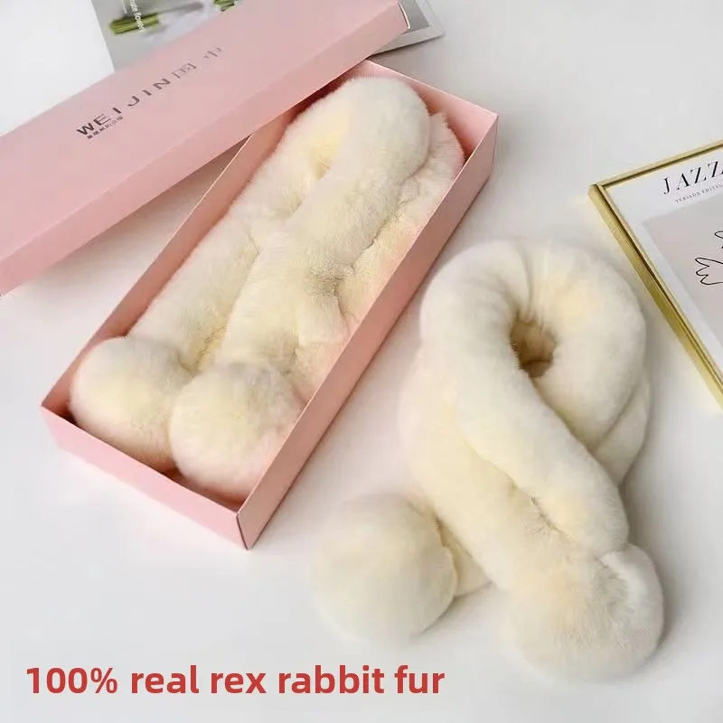 

Женский шарф из натурального меха рекс-кролика, двусторонний, плюшевый, модный, для защиты шеи, теплый, с перекрестным воротником, новинка зимы