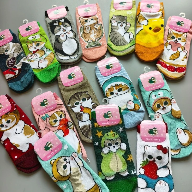 10PCS/Set New Shark Cat Cartoon Women's Short Tube Ship Socks Cute Cat Socks for All Seasons