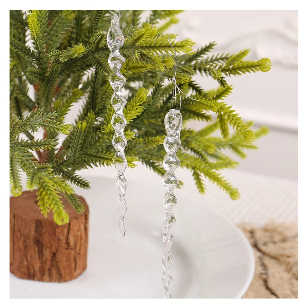 Clear Plastic Icicle Ornaments 20cm Transparent Fake Ice Stalactites Christmas Tree Hanging Decor Winter Holiday Decoration