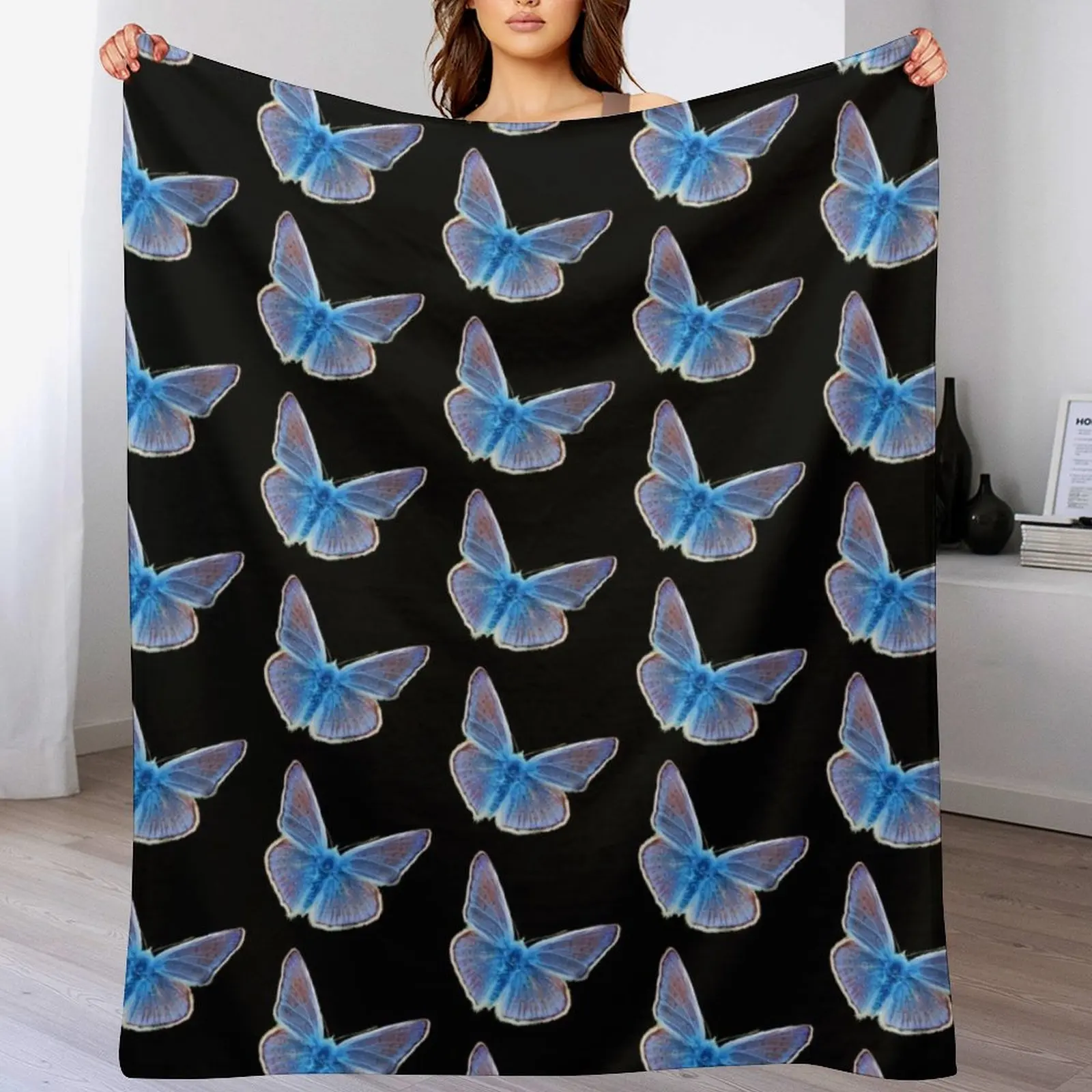 The Silver Studded Blue Butterfly Throw Blanket Extra Large Throw Camping Blankets