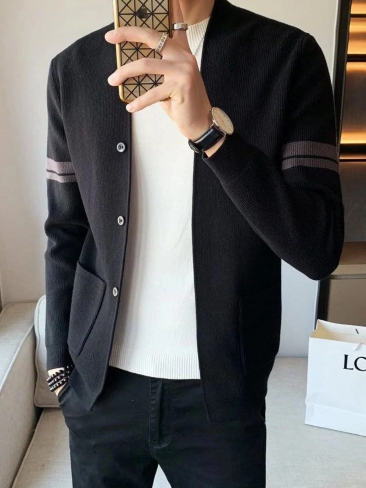 

High Quali Knitted V-Ne Men's Sweater Slim Fit Korean Sle Autumn Winter New Faion Brand Open Cardigan Casual Wear