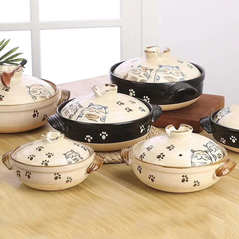 Japanese Lucky Cat Ceramic Casserole Korean Creativity Cartoon Cat Clay Cooking Pot Saucepan Cookware Household Kitchen Supplies