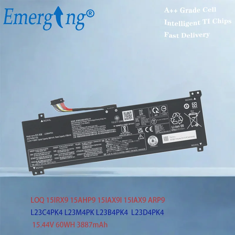 

L23C4PK4 L23M4PK L23B4PK4 L23D4PK4 Laptop Battery For Lenovo LOQ 15IRX9 15AHP9 15IAX9I 15IAX9 ARP9 15.44V 60WH 3887mAh