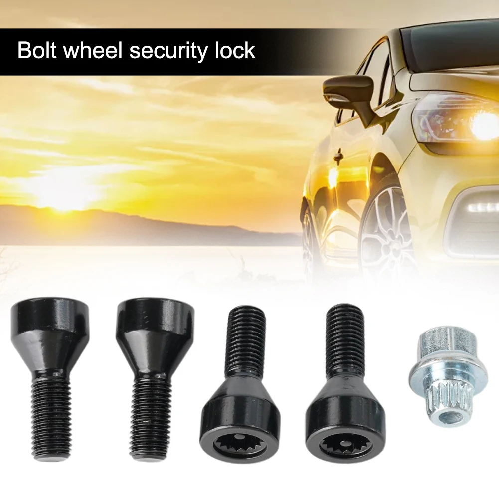 4pcs M14 X1.25 BLACK ALLOY WHEEL LOCKING BOLTS LUG NUTS +KEY FOR For For For For BMW MINI R50