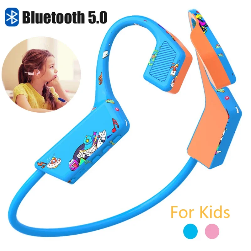 Kids Bone Conduction Earphone Cute Bluetooth Sport Study Headset Waterproof Music Earphone Noise-canceling With Mic for Student