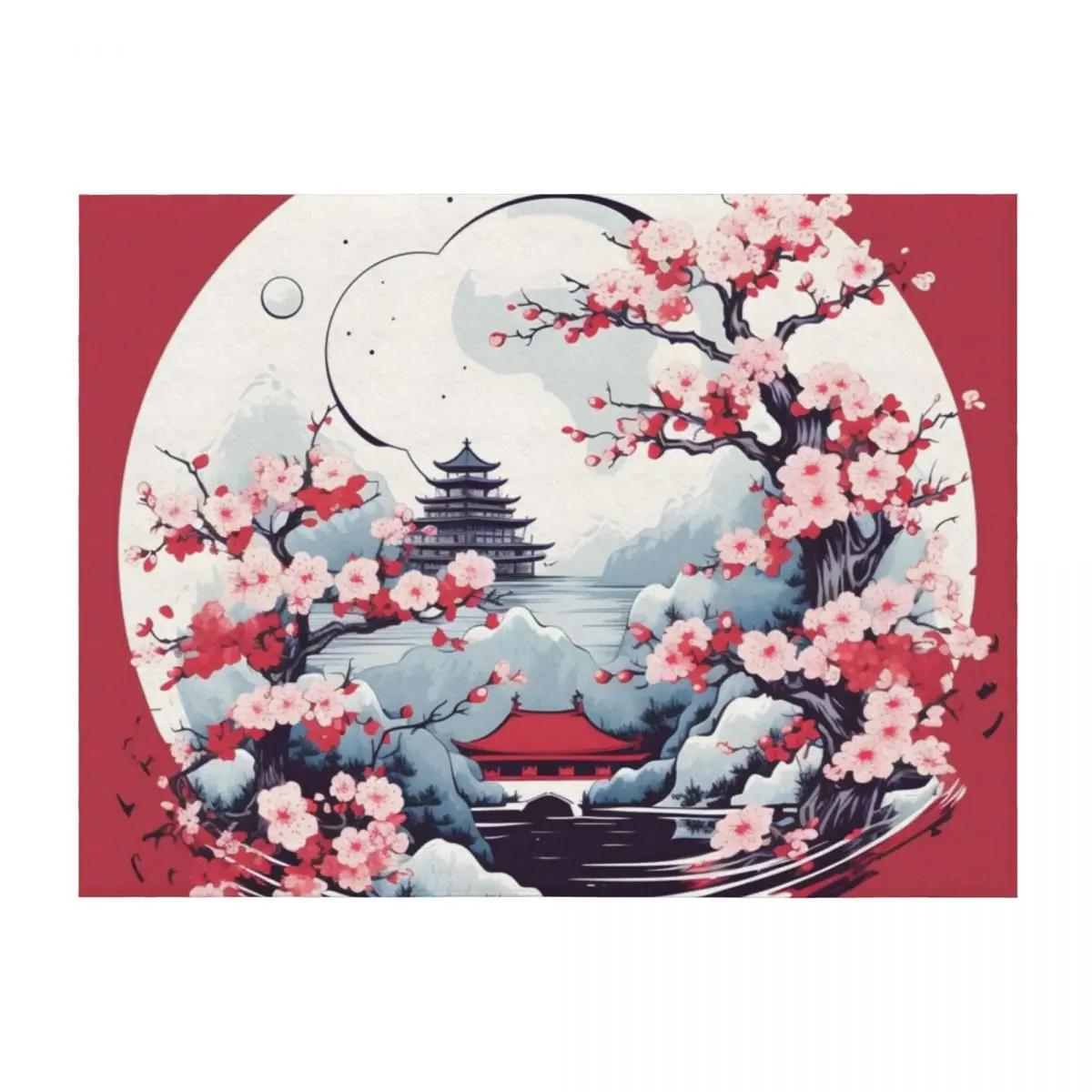 

Japanese Elegance: Tower and Blossoms Throw Blanket warm for winter anime Flannels Multi-Purpose Blankets