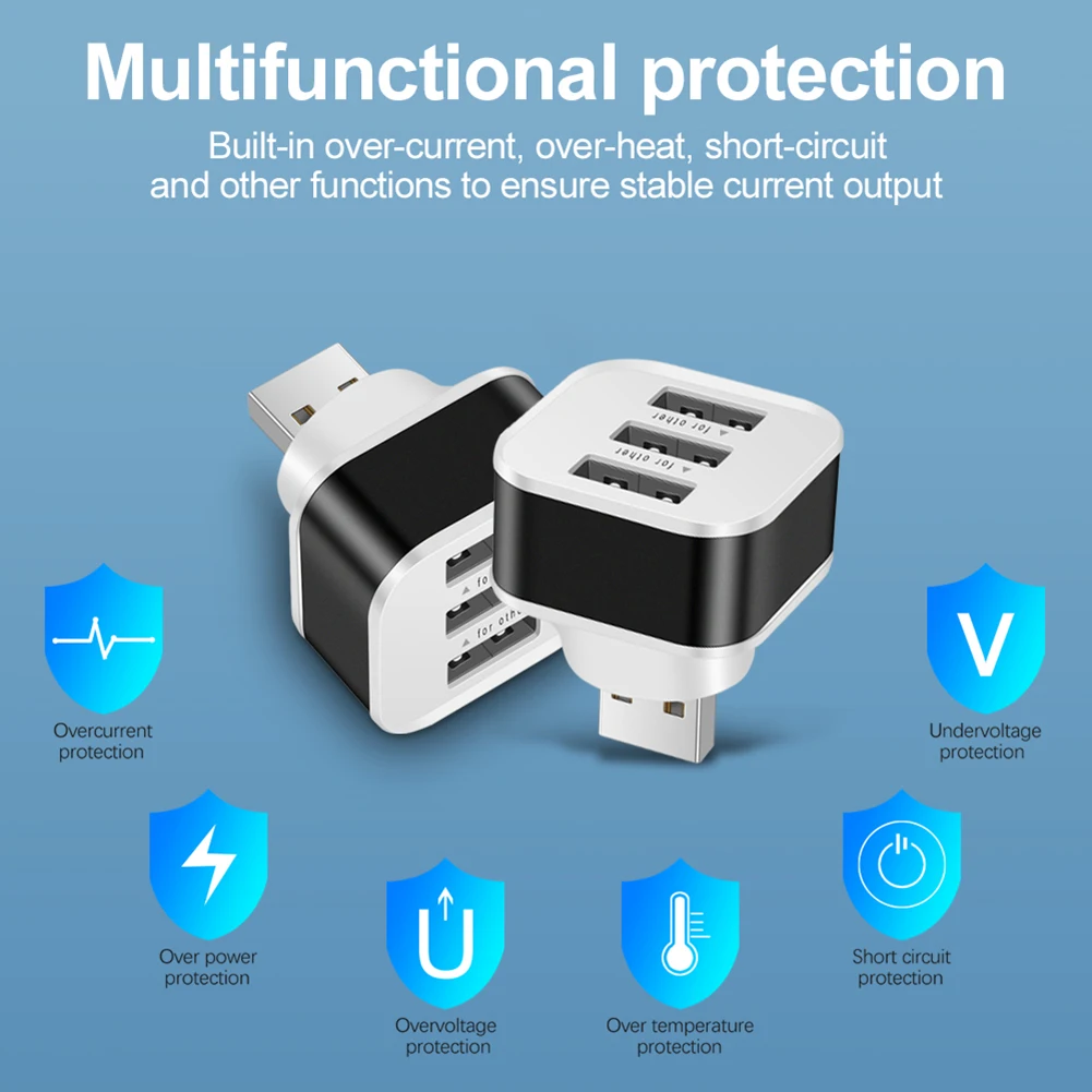 USB 2.0 HUB Quick Charger 3พอร์ต USB Extender Adapter 5W พอร์ต USB 2.0 Splitter Charger ซ็อกเก็ตอะแดปเตอร์ผนังพร้อมไฟ LED