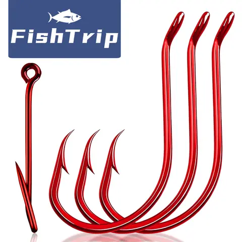 FishTrip Red Octopus Hooks 25-100PCS Circle Hook Offset 2X Strong Live Bait Barbed Carp Hook Saltwater Freshwater Catfish Bass