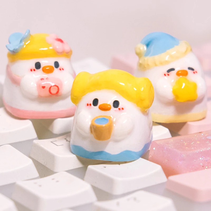 Small Duck Keycaps Personalized Customization Cute Duck Cross Axis Mechanical Keyboard Keycaps 3D Printed Resin Cartoon Keycaps