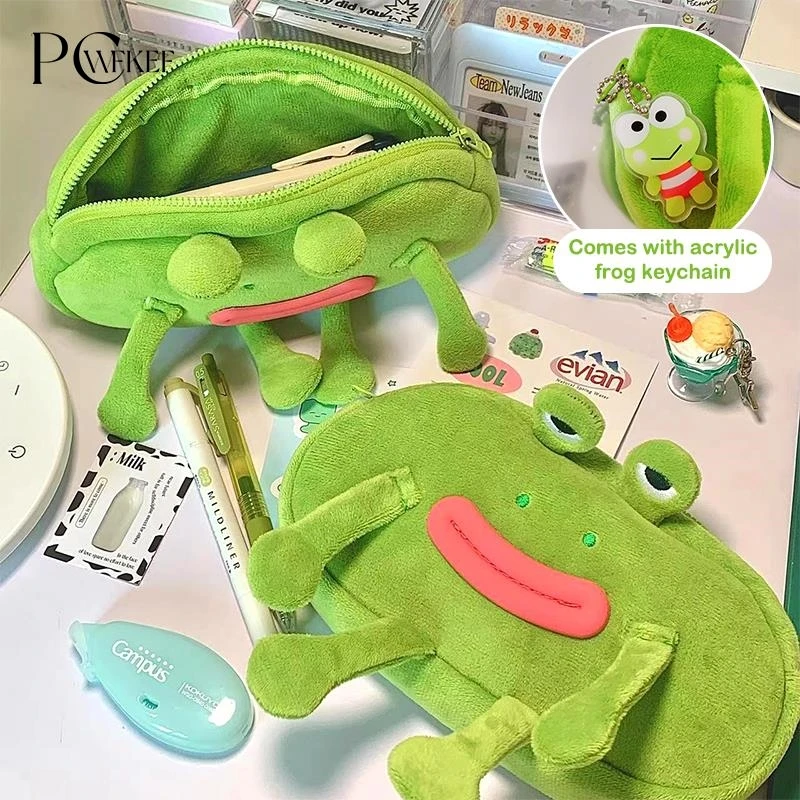 

Cartoon Frog Pencil Case Cosmetic Bag Storage Bag Plush Frog Pen Pouch Large Capacity School Supplies Stationery Storage Box