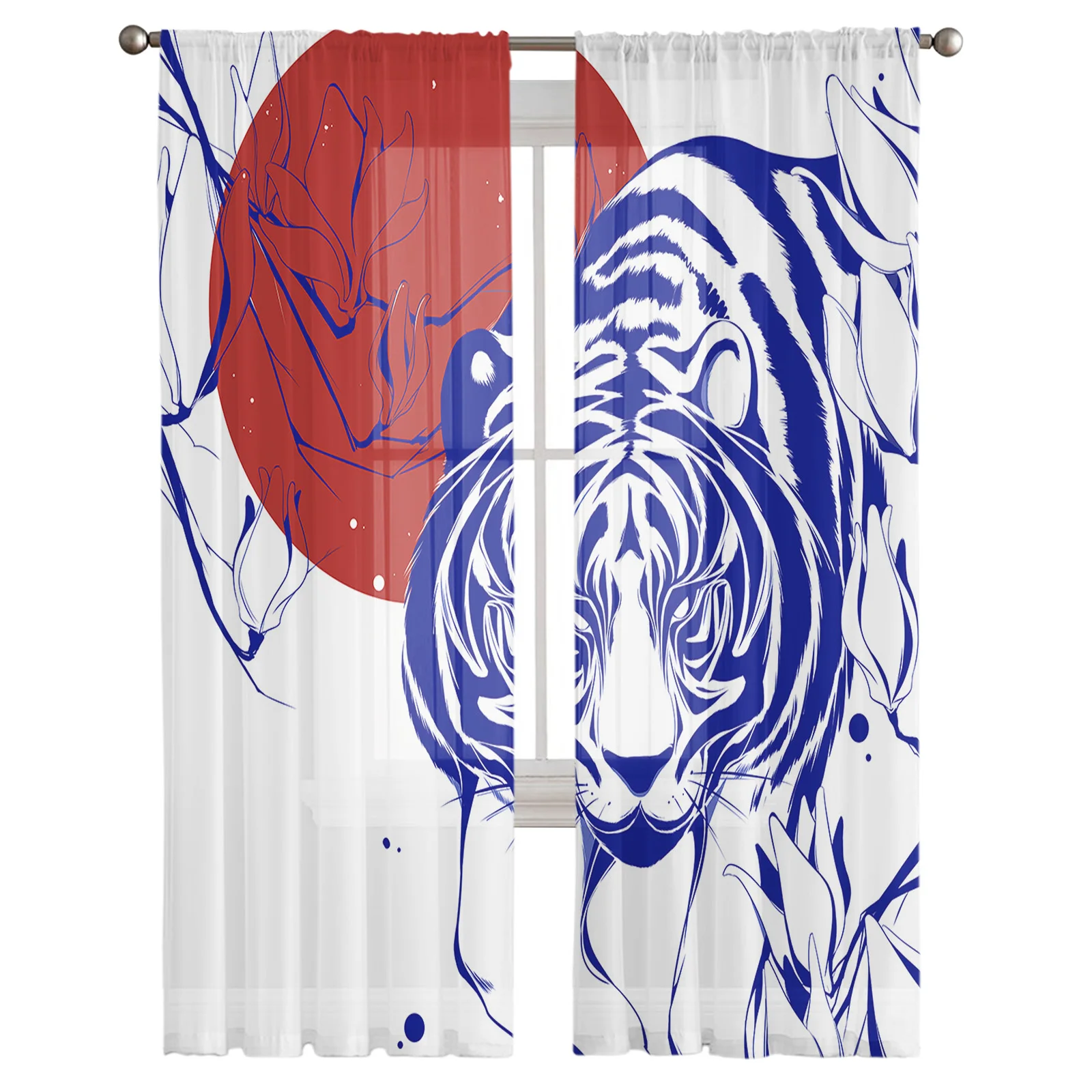 Monochromatic Flower Tiger Voile Curtains for Living Room Window Treatment Home Bedroom Hotel Decorative Sheer Tulle Drapes