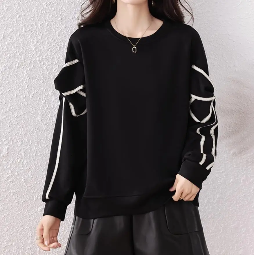 

Женские пуловеры с круглым вырезом и милым контрастным боковым бантом, толстовки с длинными рукавами