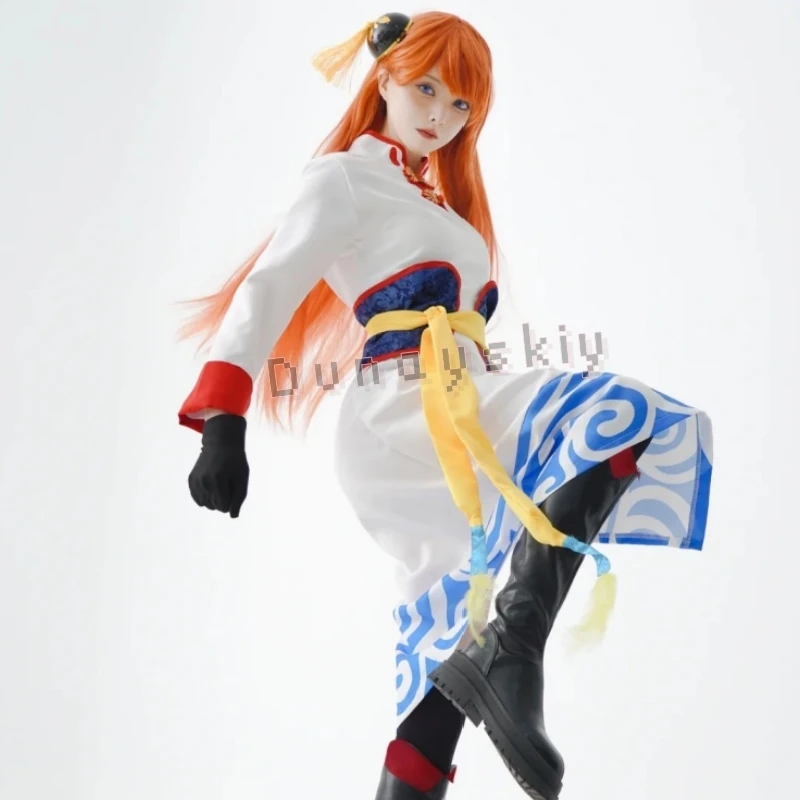 

Костюм для косплея Аниме GINTtMA Кагура: белое платье-ципао в китайском стиле, парик, головной убор, женский сексуальный карнавальный/рождественский костюм