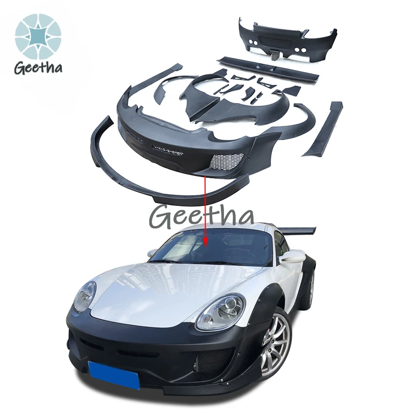 

For Porsche 987 Boxster Cayman Wide Body Kit Modify to RB Style Fiberglass Front Bumper Wheel Eyebrows Side Skirts Rear Spoiler