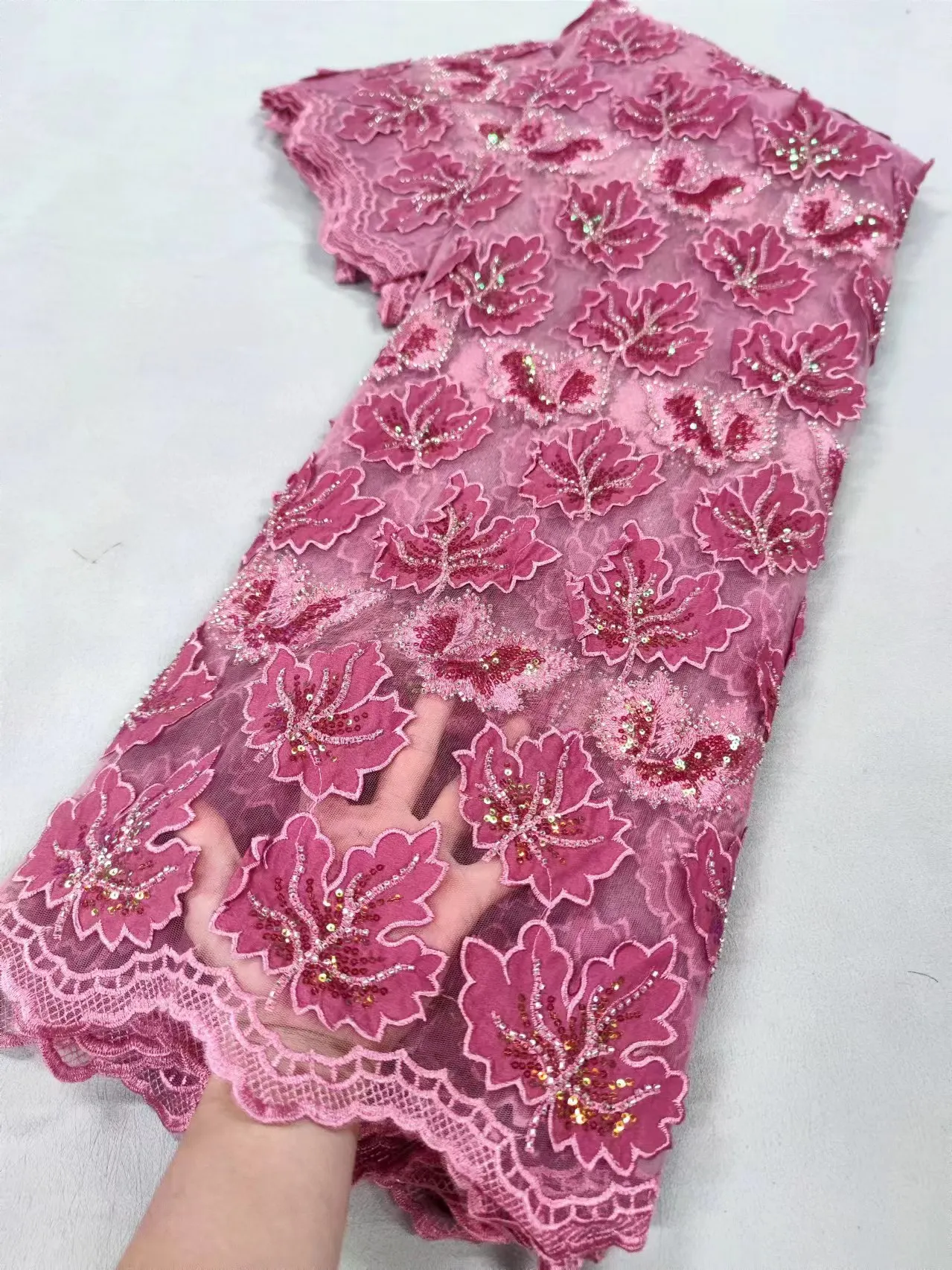 

Nigerian Tulle Lace Fabric for Sewing, Wedding Dress, Chiffon Party Guipure, High Quality, Sequins, 5Yard, 2024 XL013