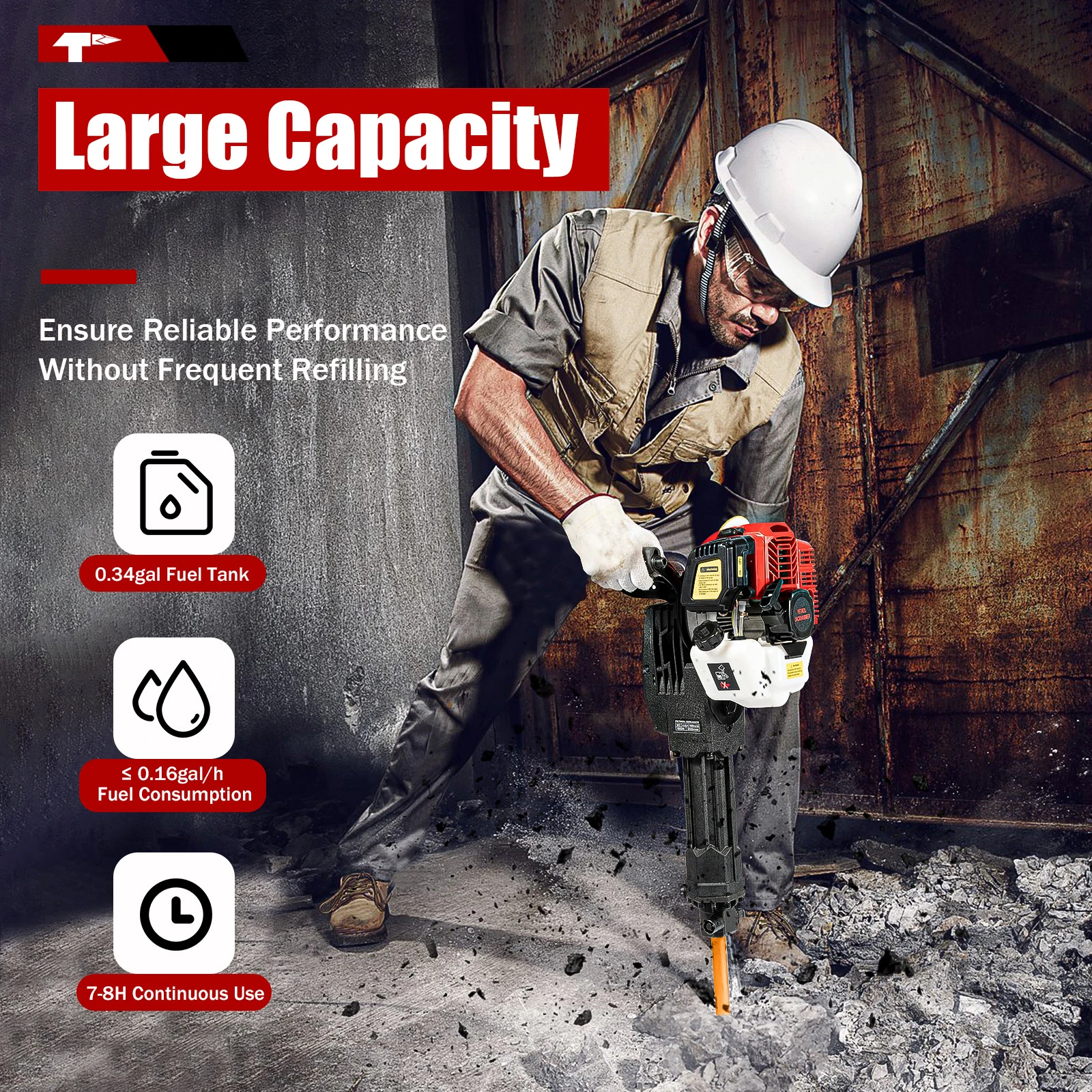 52CC 2-Stroke 1900W Gasoline Demolition Jack Hammer 20-55J Impact