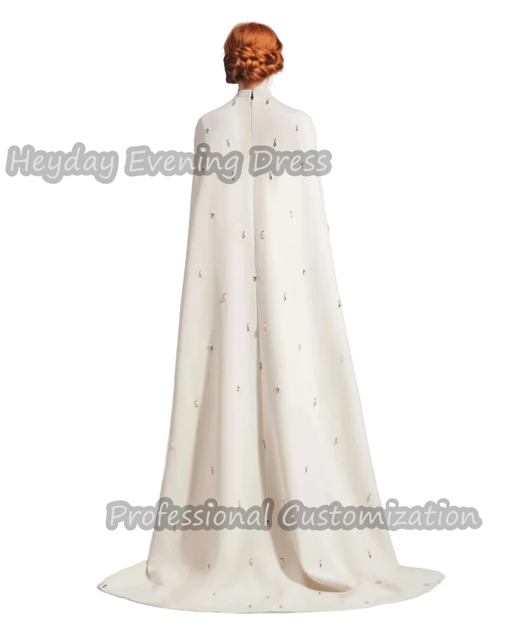 Heyday O-Neck Saudi Straight Prom Party Gown Beaded Crepe Short Sleeves Floor Length Elegant Sexy Dress For luxurious Woman 2024