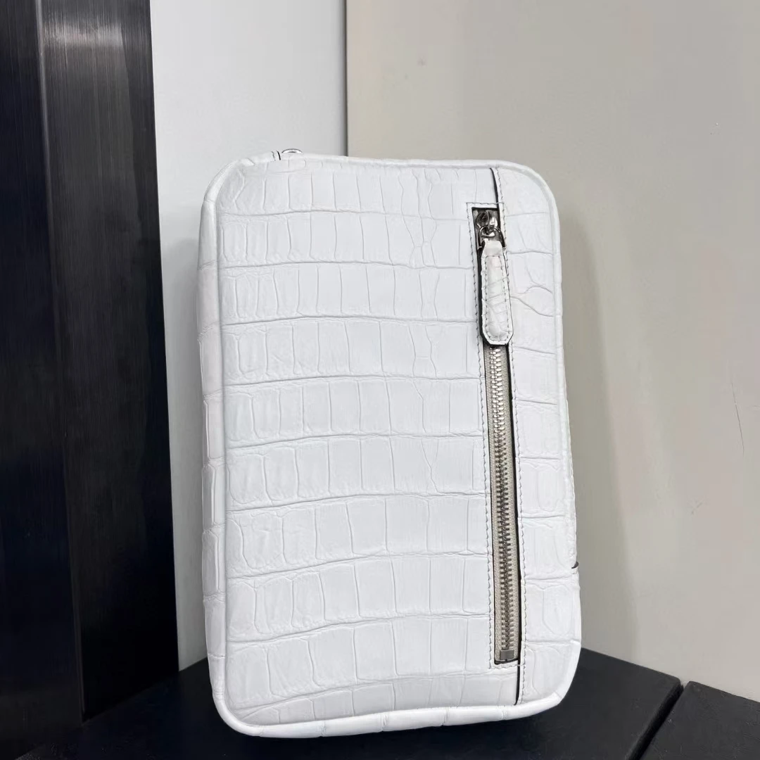 Calidad de lujo 100% cuero de cocodrilo real genuino piel del vientre hombres bolsa cruzada bandolera de piel de cocodrilo tamaño pequeño azul