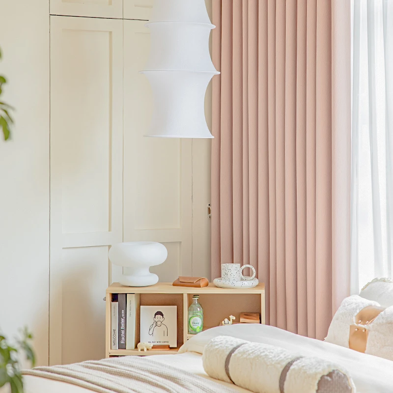 

Pink chenille cheese cashmere curtains blackout bedroom light luxury modern simplicity high sense