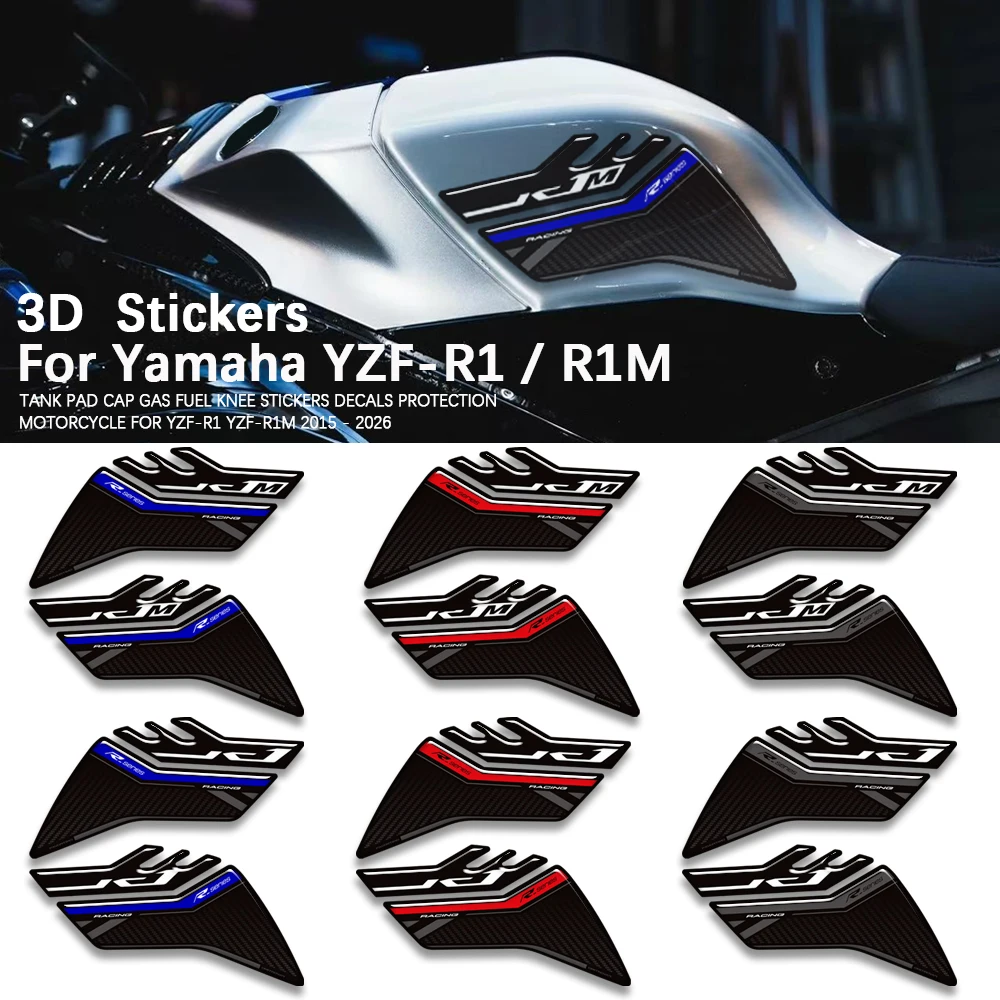 For YZF-R1 YZF-R1M YZFR1 YZFR1M R1 R1M 2015-2026 Motorcycle Accessories Tank Pad Cap Gas Fuel Knee Stickers Decals Protection