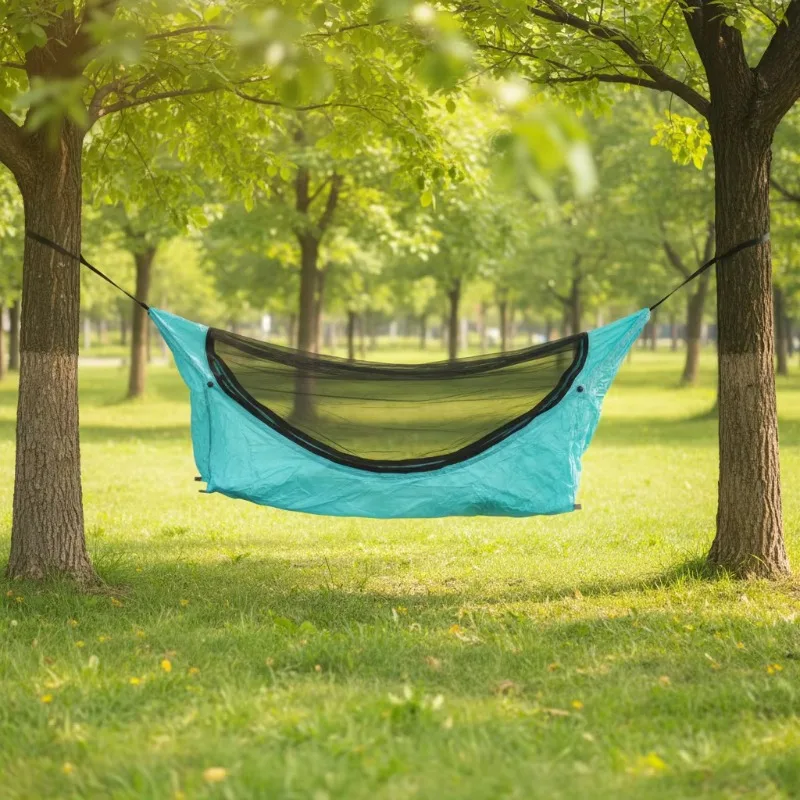 New product New design Convenient outdoor sports Folding nylon hammock with mosquito net and sleeping mat
