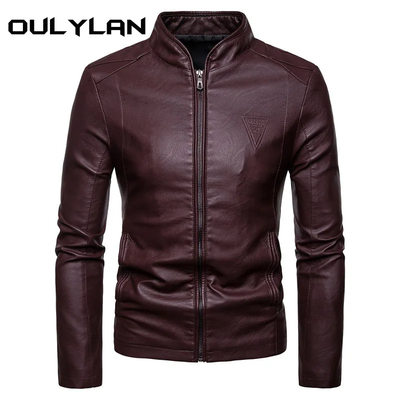 Windproof Vintage PU Leather Jackets  Fashion Black Leather Coats Men Long Sleeve Solid Color PU Outerwear  Long Sleeve Jacket