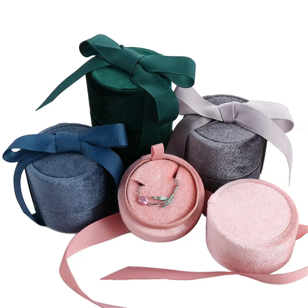 Round Handmade Wedding Bowknot Gift Box Engagement  Ring Displays Box Fashion Accessories Jewelry Display Jewelry Box