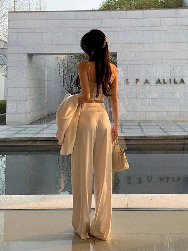 ADAgirl Acetate Satin Baggy Pants Women Y2k White High Waist Wide Leg Trousers Streetwear Fashion Casual Korean Mujer Pantalon