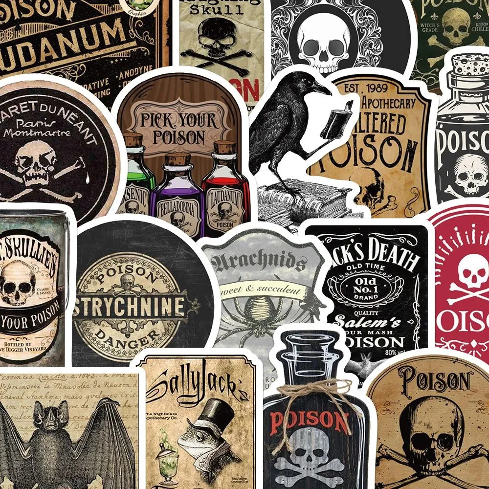 10/30/50pcs Horror Vintage Potion Bottle Labels Stickers Gothic Skull Witch Decals Laptop Helmet Diary Phone Cool Sticker Decor