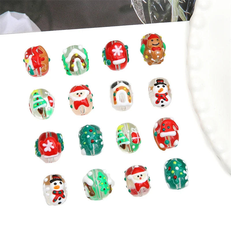 1pcs 14x16mm Handmade Lampwork Glass Beads Charm Christmas Beads for Key Chains Earring Bracelet Jewelry Craft Making